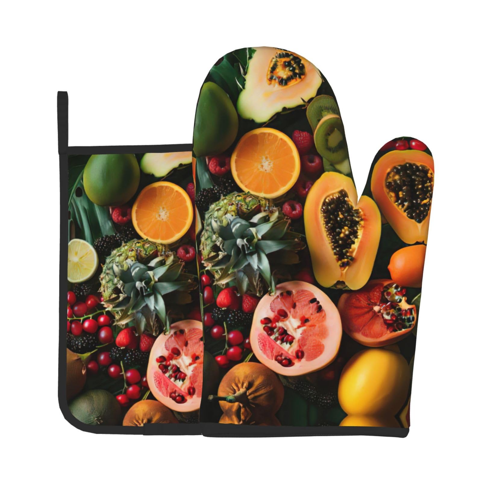 Tropical Fruits Kitchen Baking Two-Piece Set,Multipurpose Oven Gloves,Used for Barbecue Kitchen Baking