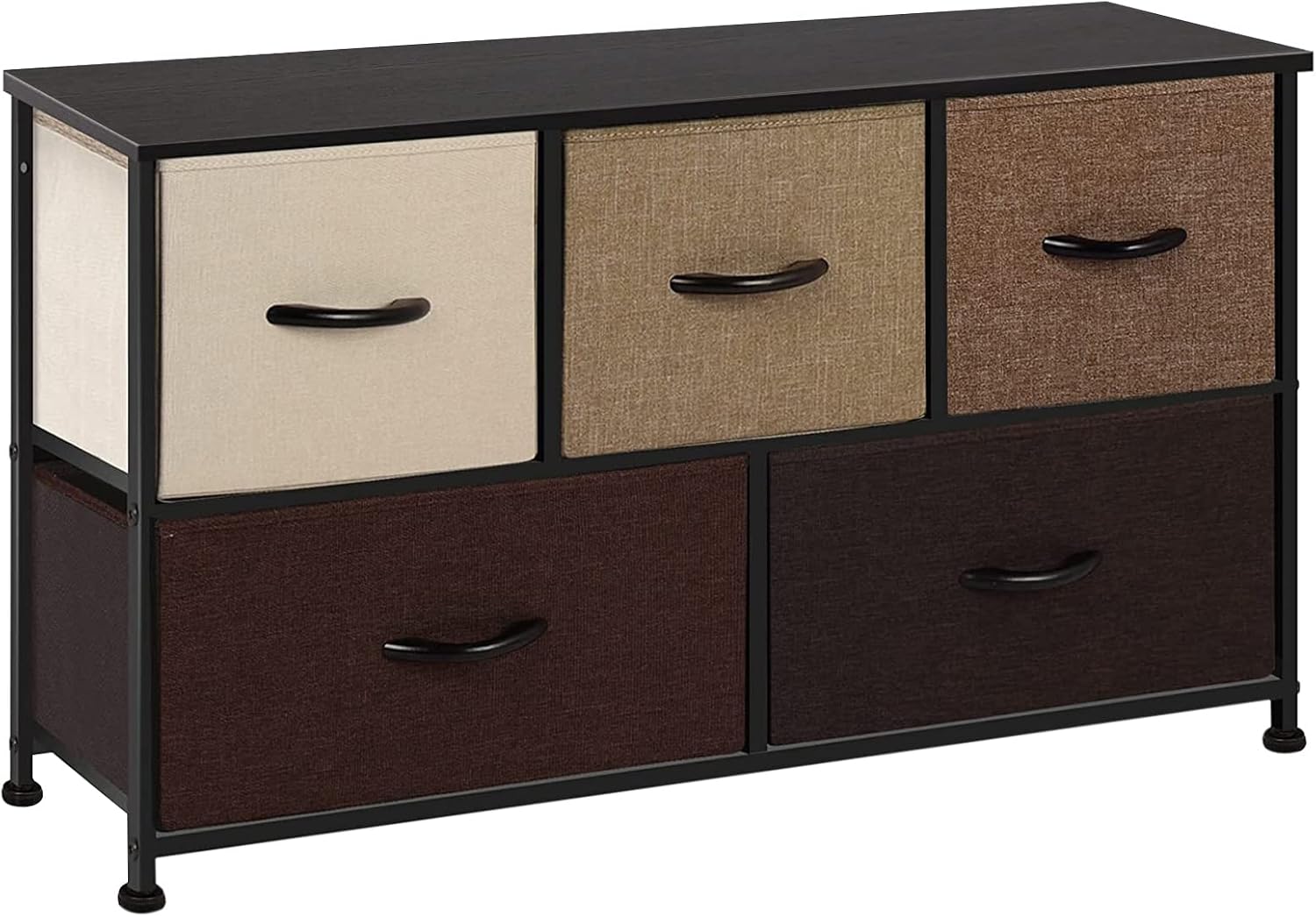 LLappuil Small Dresser for Closet, Clothes Dresser for Bedroom, Fabric Storage Dresser with 5 Drawers, Wide Chest of Drawers, Short Nursery Dresser TV Stand Nightstand, Brown