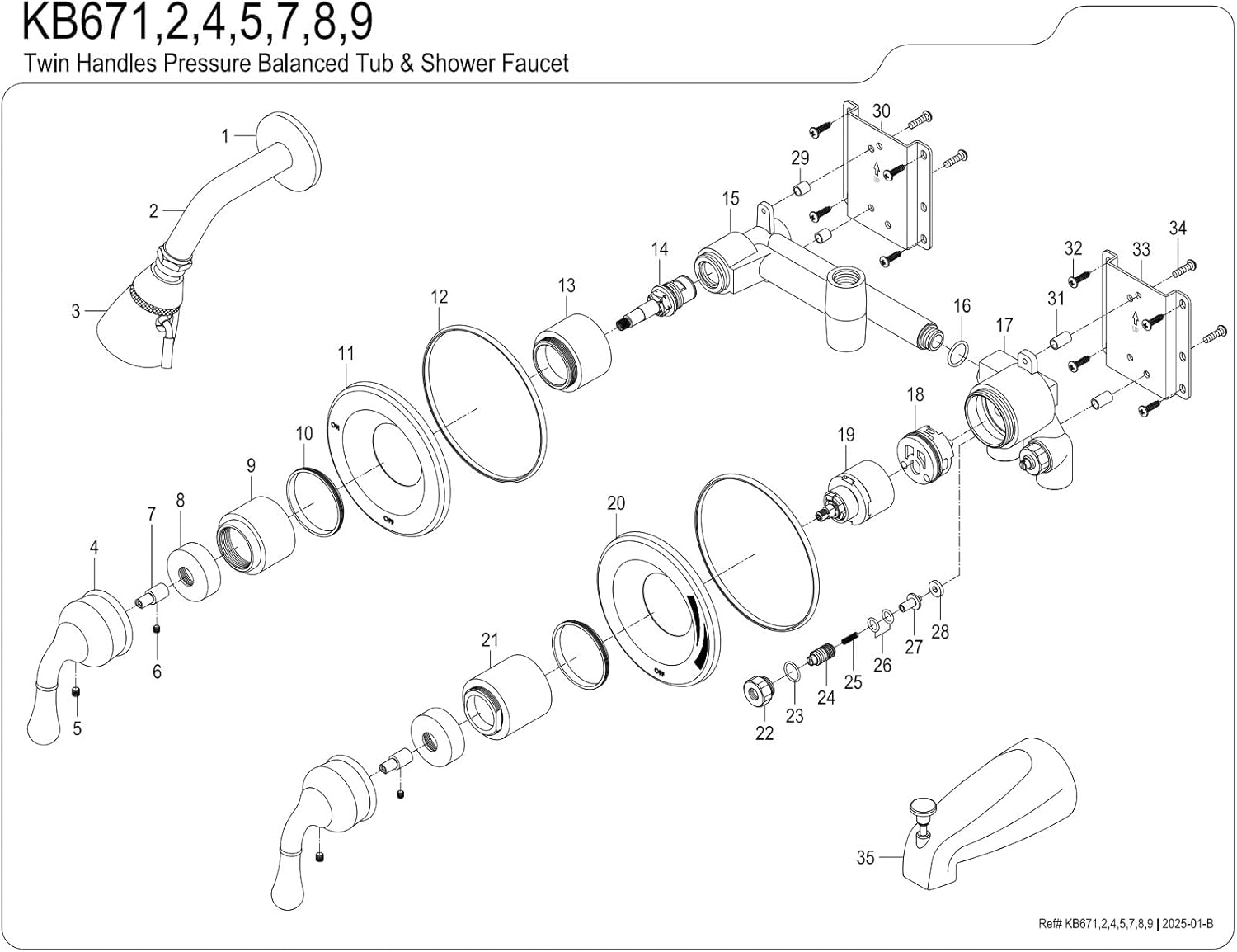 Kingston Brass KB678 Twin Handles Tub Shower Faucet, Brushed Nickel 5-Inch Spout Reach