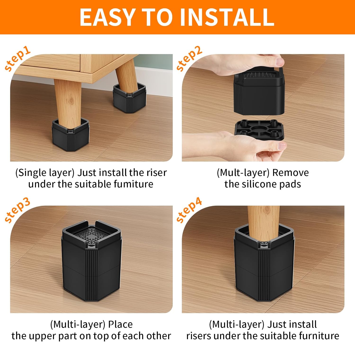 Furniture Risers Bed Risers, Adjustable Risers Blocks Lift 2, 4, 5.9 inches Heavy Duty Desk Leg Risers for Couch Table Desk Sofa Dresser, Refrigerator, Washing Machine - Support up to 2000 lbs