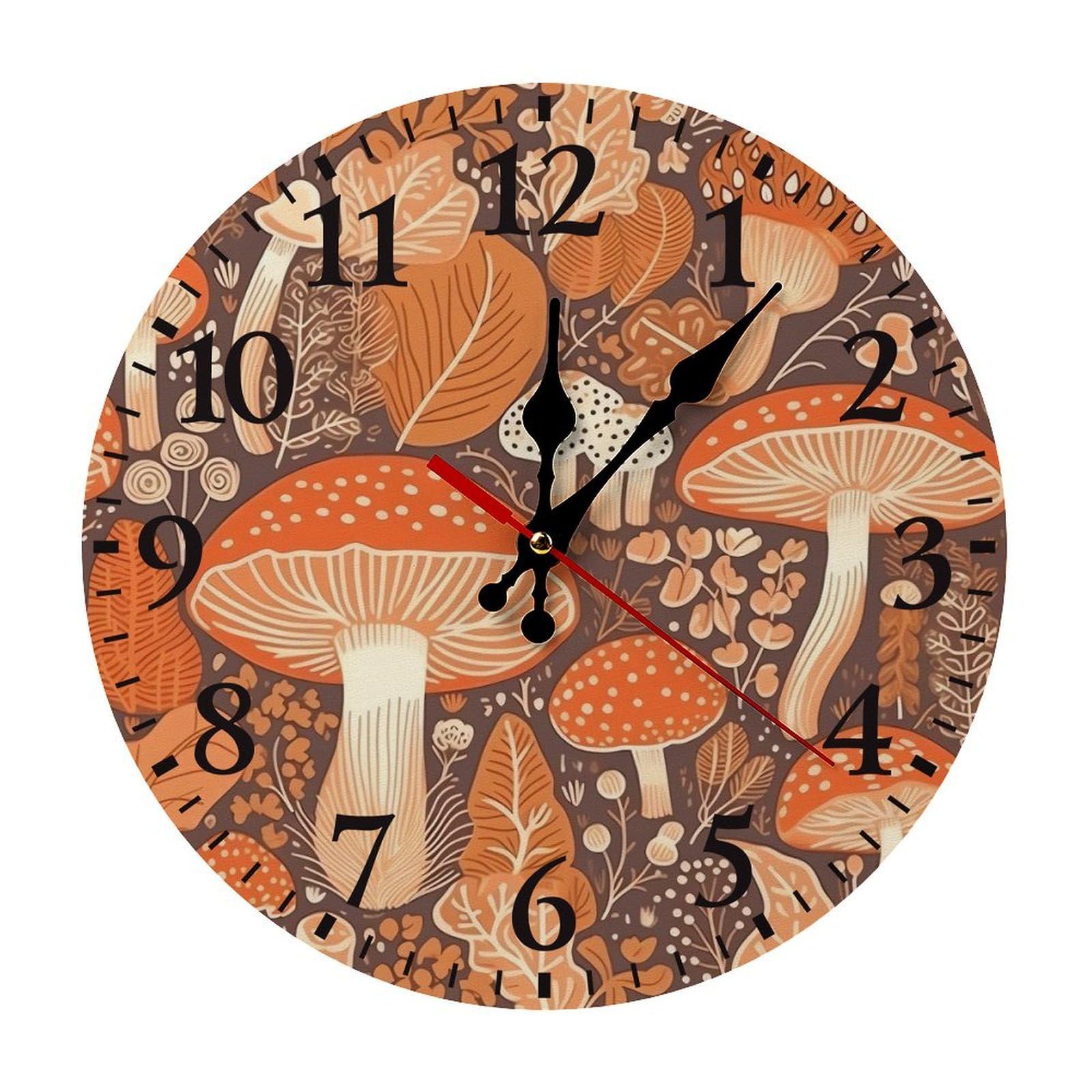 NTVOWPZO 10 Inch Wall Clock Cartoon Mushroom Battery Operated Wall Clocks Silent Non-Ticking Round Wall Clock for Living Room Kitchen Home Office Wall Decorative Clock