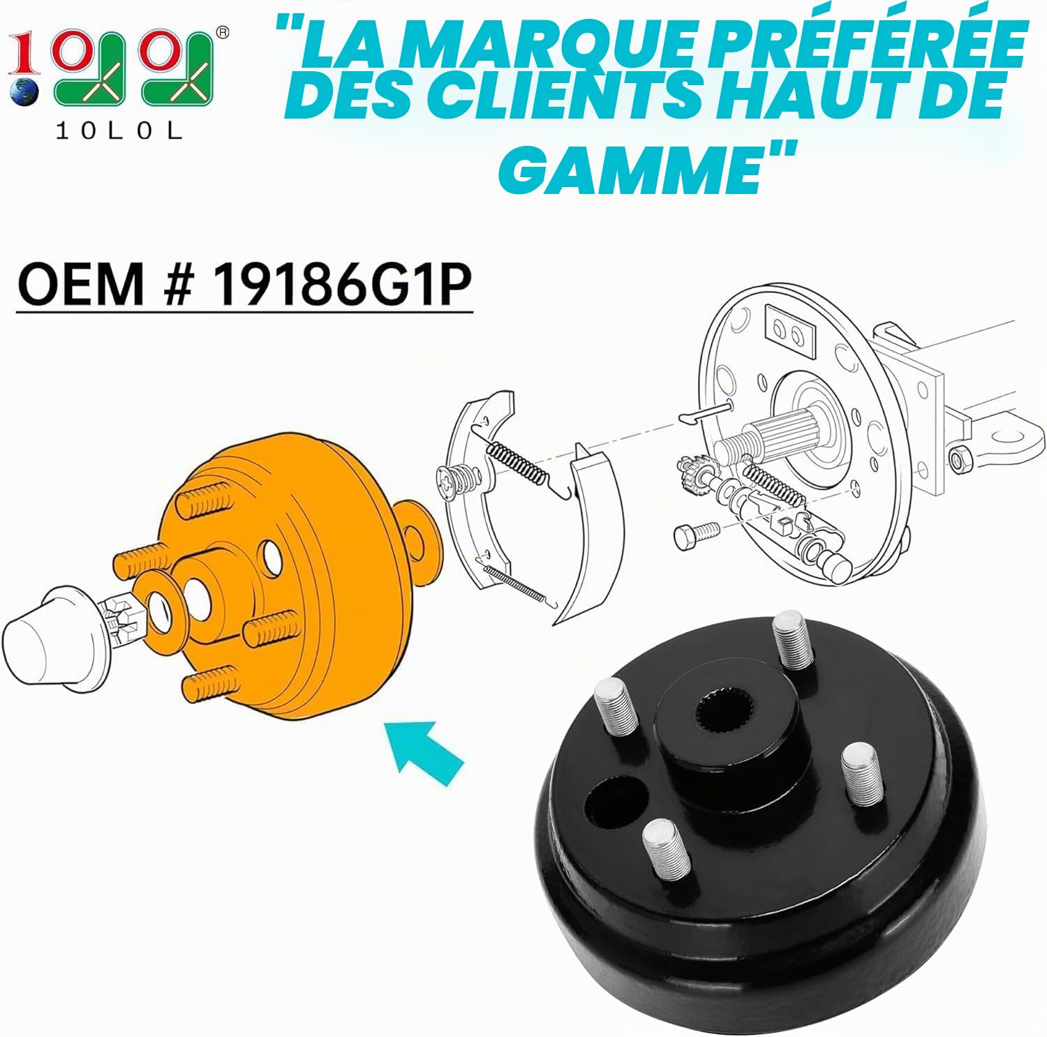 10L0L Moyeu de Tambour de Frein pour Chariot de Golf EZGO TXT PDS 1982 et modèles à partir de 1982 à 1993, remplace la pièce d'origine # 19186G1P