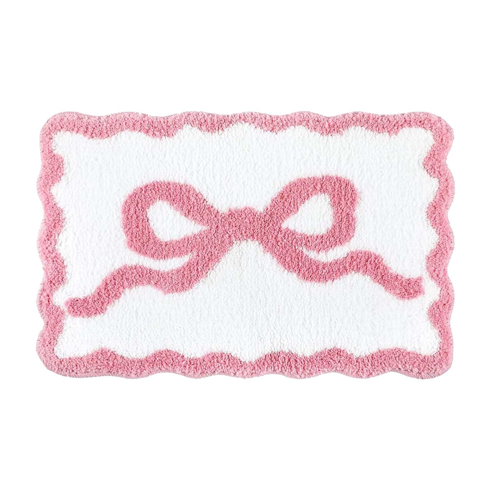 Pink Scalloped Bow Bathroom Rugs,Cute Scalloped Bow Bathroom Mat Non Slip,Microfiber Water Absorbent Bathmatfo,for Bedroom, Kitchen, Bathroom Floor(24
