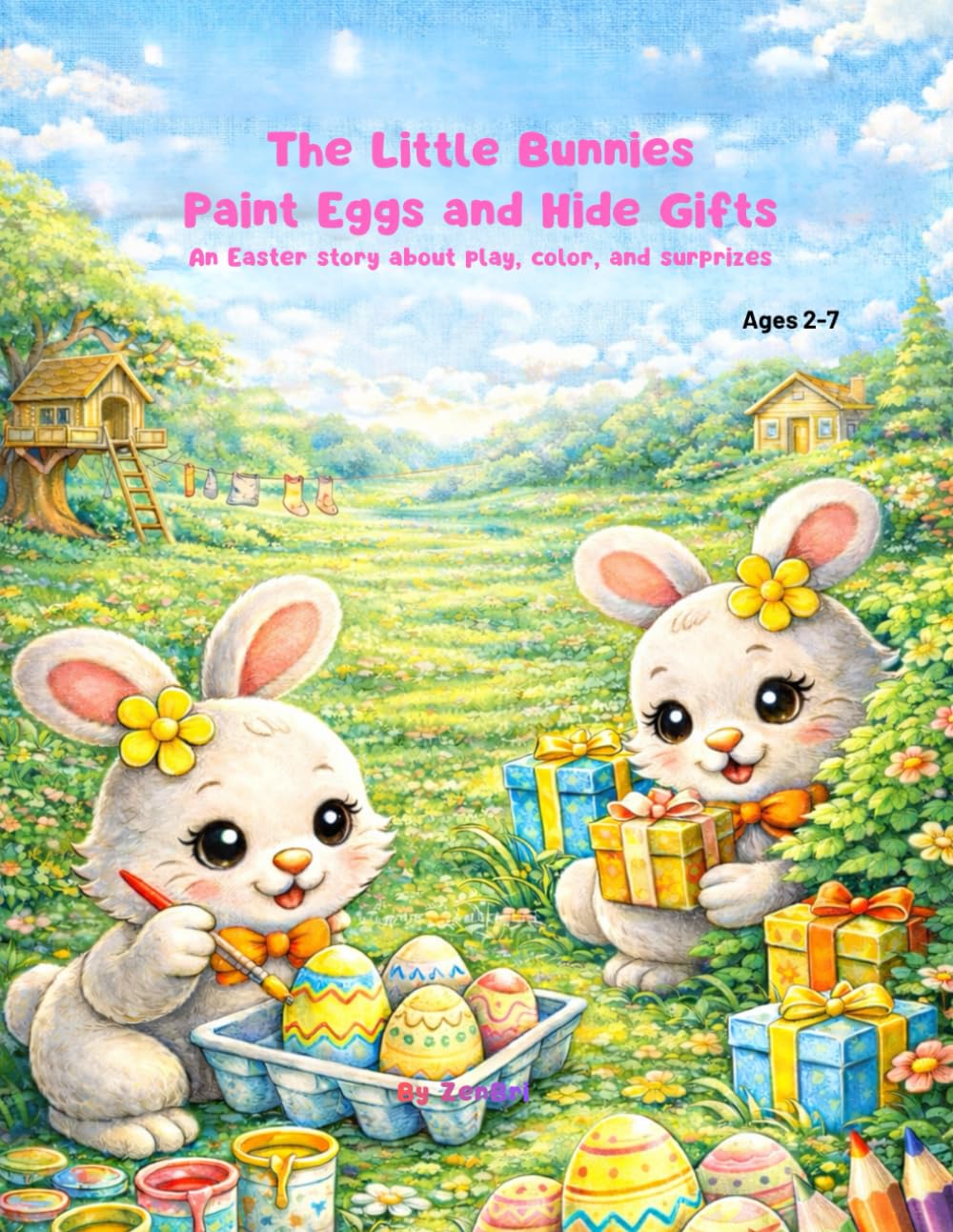 The Little Bunnies Paint Eggs and Hide Gifts fun and relaxing coloring book