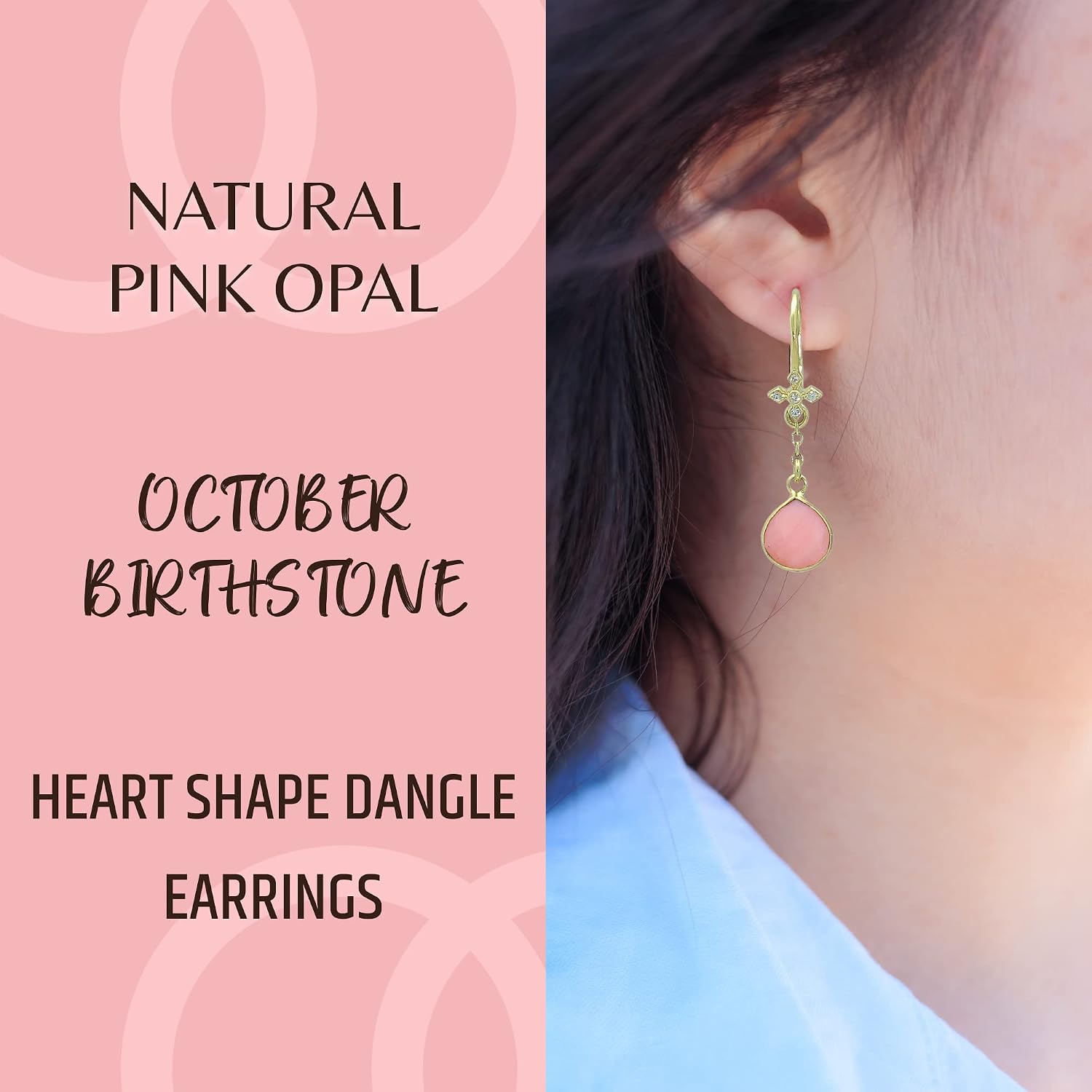 Earrings for Women in Heart Dangle Drop Shape - 18K Gold Vermeil, Certified 925 Sterling Silver Healing Crystal Earring - Hypoallergenic Gold Jewelry for Women, Mothers Day Gifts, Birthday Gifts for Women
