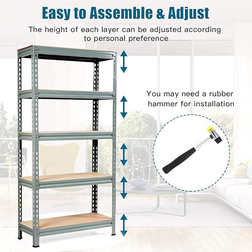 Miniatura 8 de Tangkula Estantes de almacenamiento de 5 niveles, marco de acero resistente, estante de garaje de 60 pulgadas con estantes ajustables, unidad de