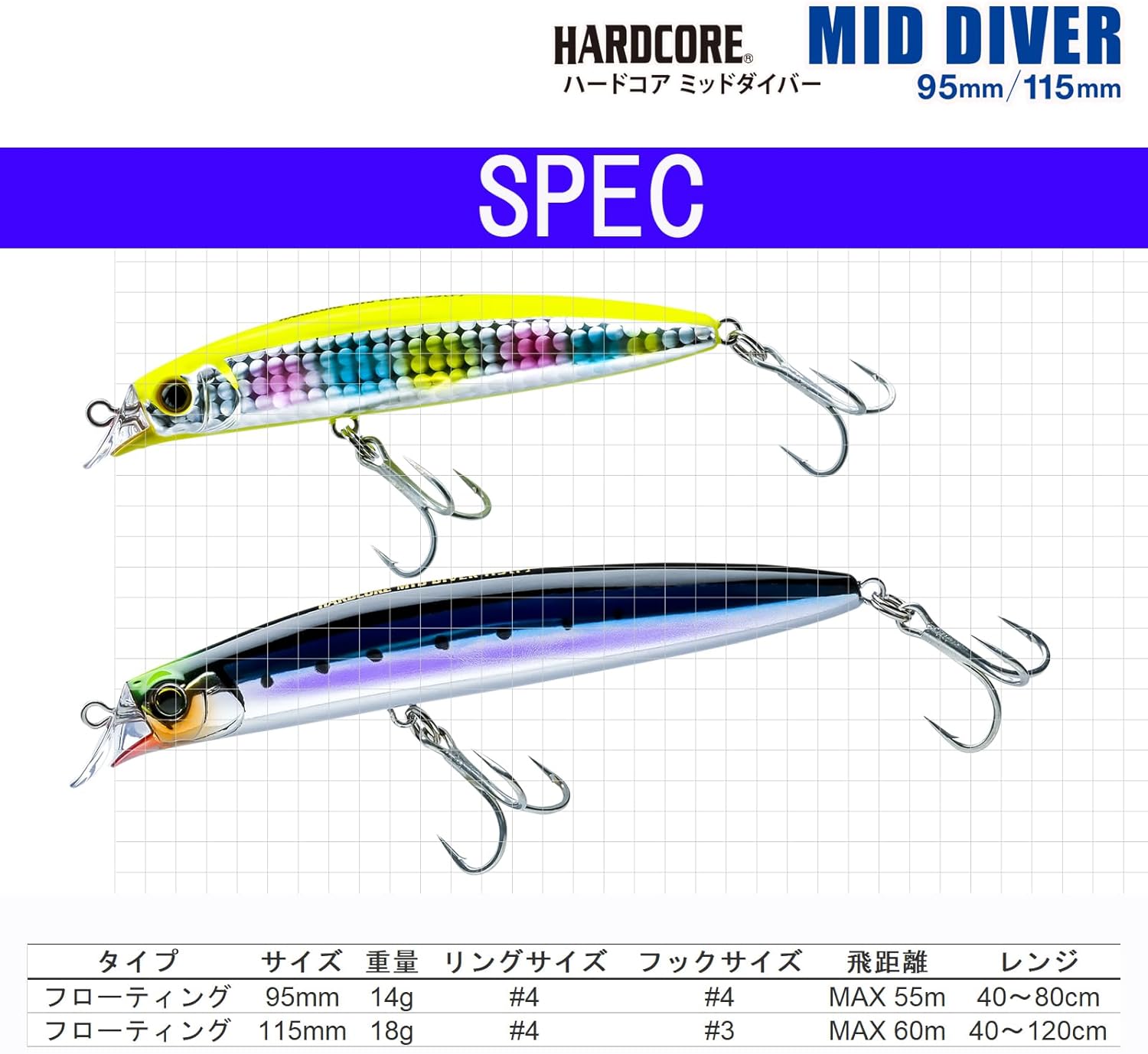 Duel Lipless Minnow Hardcore Mid Diver (F) Sea Bass Blackfin Sea Bass [Fishing Gear, Sea Fishing, Freshwater Sea Bas]
