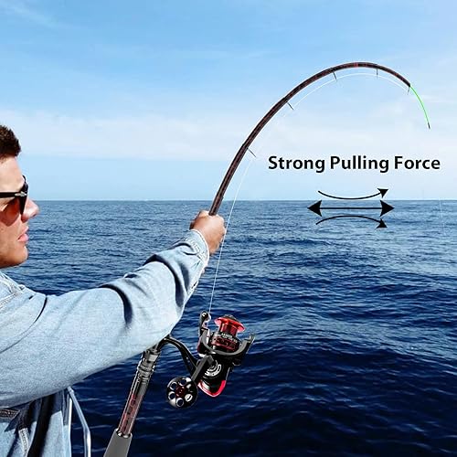 Miniatura 6 de Combos de caña de pescar y carrete, diseño único con pintura X-Warping, caña de pescar telescópica de fibra de carbono con carrete combinado con