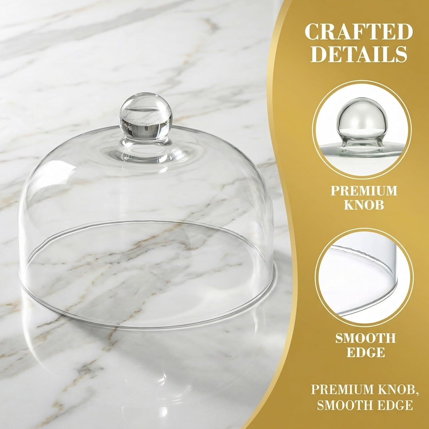Amosfun Glass Cake Dome Cover Food-grade Glass Dessert Dome with Dustproof Seal, Desktop Cake Protector for Indoor Food Storage and Party Serving