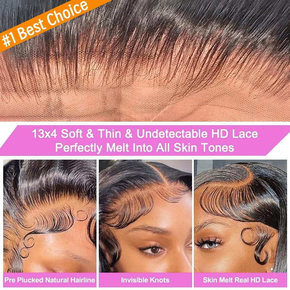 Short Bob Wig Human Hair Straight 13x4 Frontal HD Transparent Lace Front Wigs 100 Percent Real Human Hair Black Bob Wig for Women Pre Plucked 180% Density Natural Color 12 Inch