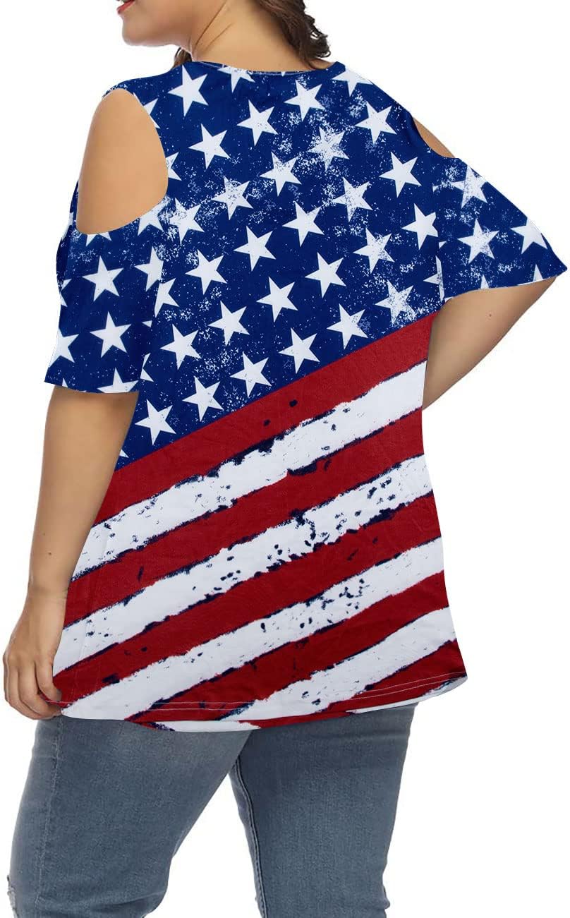 Plus Size American Flag Shirt Women 4th of July Tee Patriotic USA 250th Birthday Tunic Ruffle Sleeve Tops