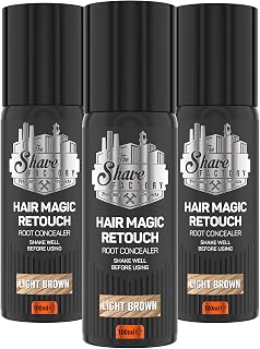 The Shave Factory Magic Retouch Spray de 100 ml para ocultar las raíces del cabello, corrector, spray de raíces, para ocultar las raíces del cabello, no más raíces (3 unidades, marrón claro)