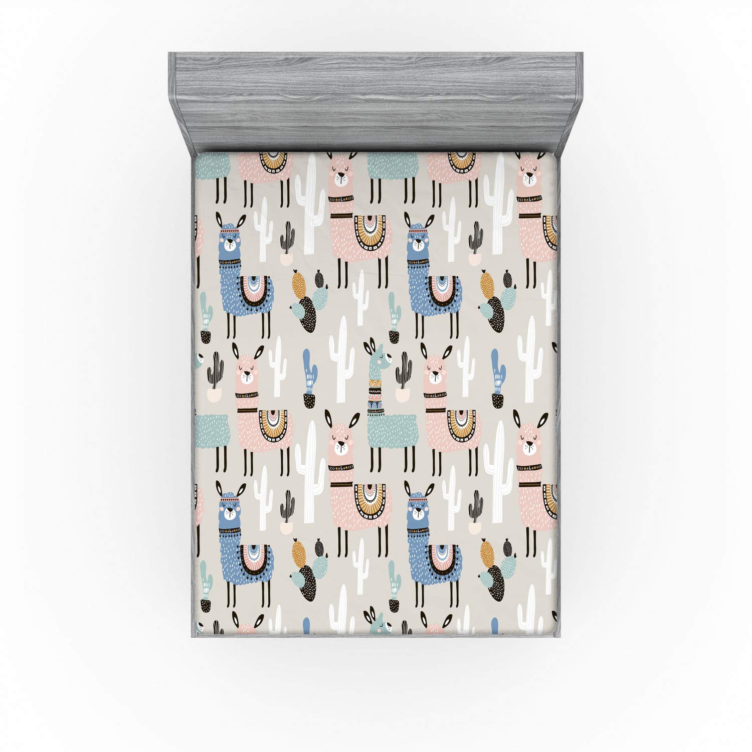 Ambesonne Hipster Fitted Sheet, Llama Guanaco South American Animals Hand Drawn Style Cartoon Art Print, Soft Decorative Fabric Bedding All-Round Elastic Pocket, Full Size, Blush Blue