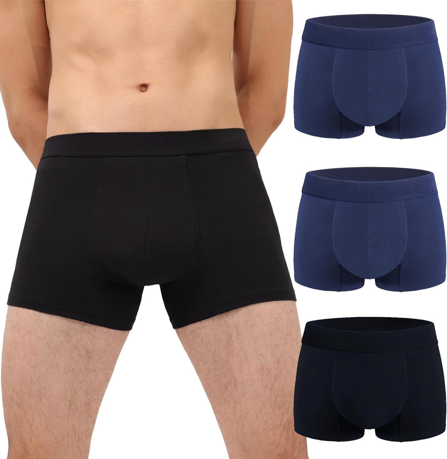 Mens Incontinence Underwear Adult Washable Bladder Control Brief 60 ML Absorbency Leak Proof Boxer Brief 3 Pack (Black 2 Blue XL)
