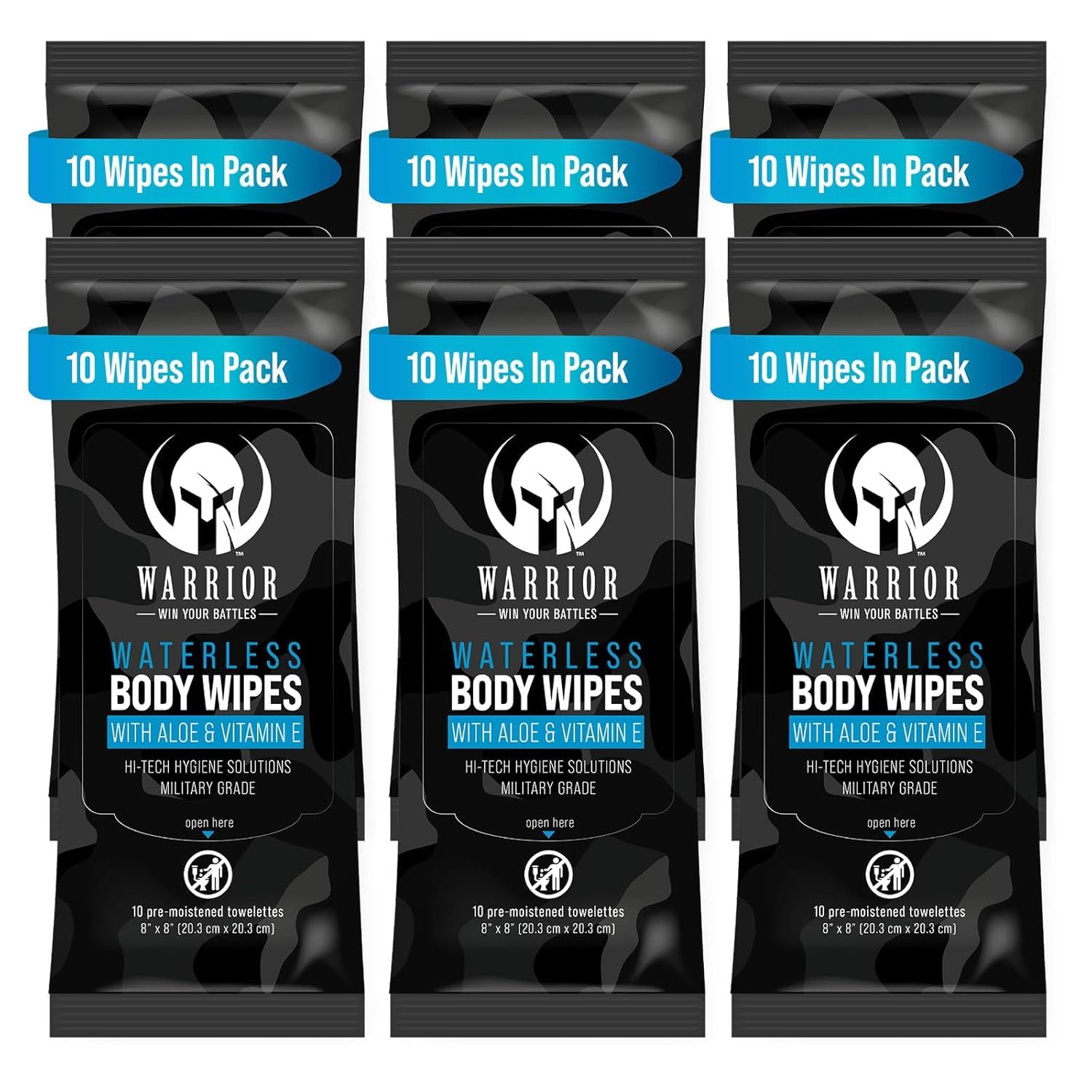 WARRIOR -WIN YOUR BATTLES- Rinse-Free & Hypoallergenic Cleaning Wipes Enriched with Aloe, Calendula & Vitamin E - Alcohol-Free Unscented Wipes For Sensitive Skin & Bedridden Patients - Pack of 6