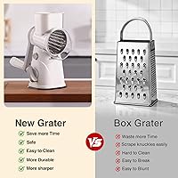 Vista 6 de Rallador Giratorio de Queso con Manivela Manual, Mandolina de Cocina Rallador de Verduras y Queso con 3 Cuchillas Intercambiables, Rallador