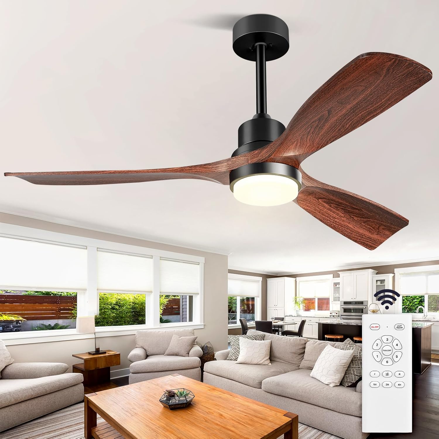 52 Inch Ceiling Fans with Lights and Remote With 24 Inch Downrod