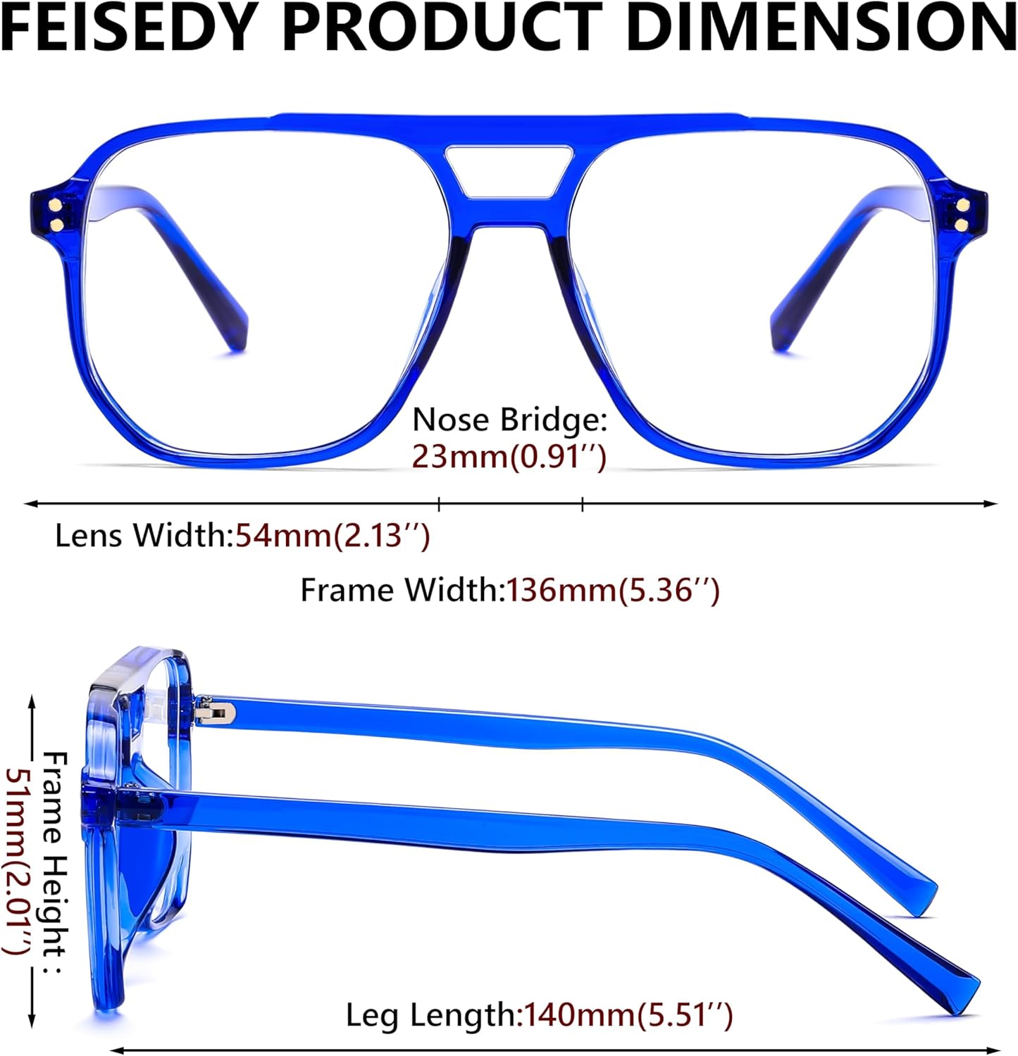 FEISEDY Blue Light Blocking Glasses Fake Nerd Clear Square Computer Lightweight Pilot Glasses Frame Oversized B2866 Transparent Blue Frame 54 Millimeters image 5 of 7 B0DNSBDBK9