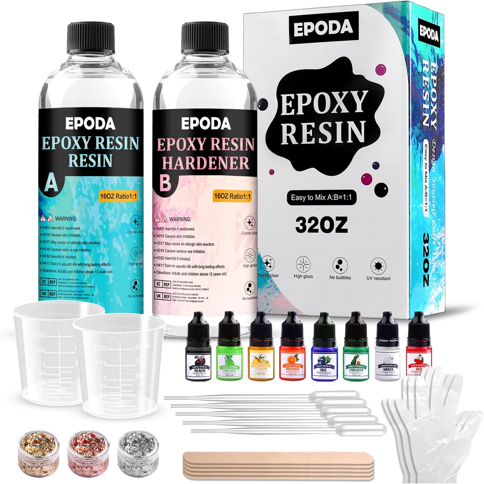 Epoxy Resin Set, Epoxy Resin 32 oz/946 ml, Epoxy Resin 1 to 1, Bubble-Free Resin Casting Resin, Epoxy Resin Set Beginners