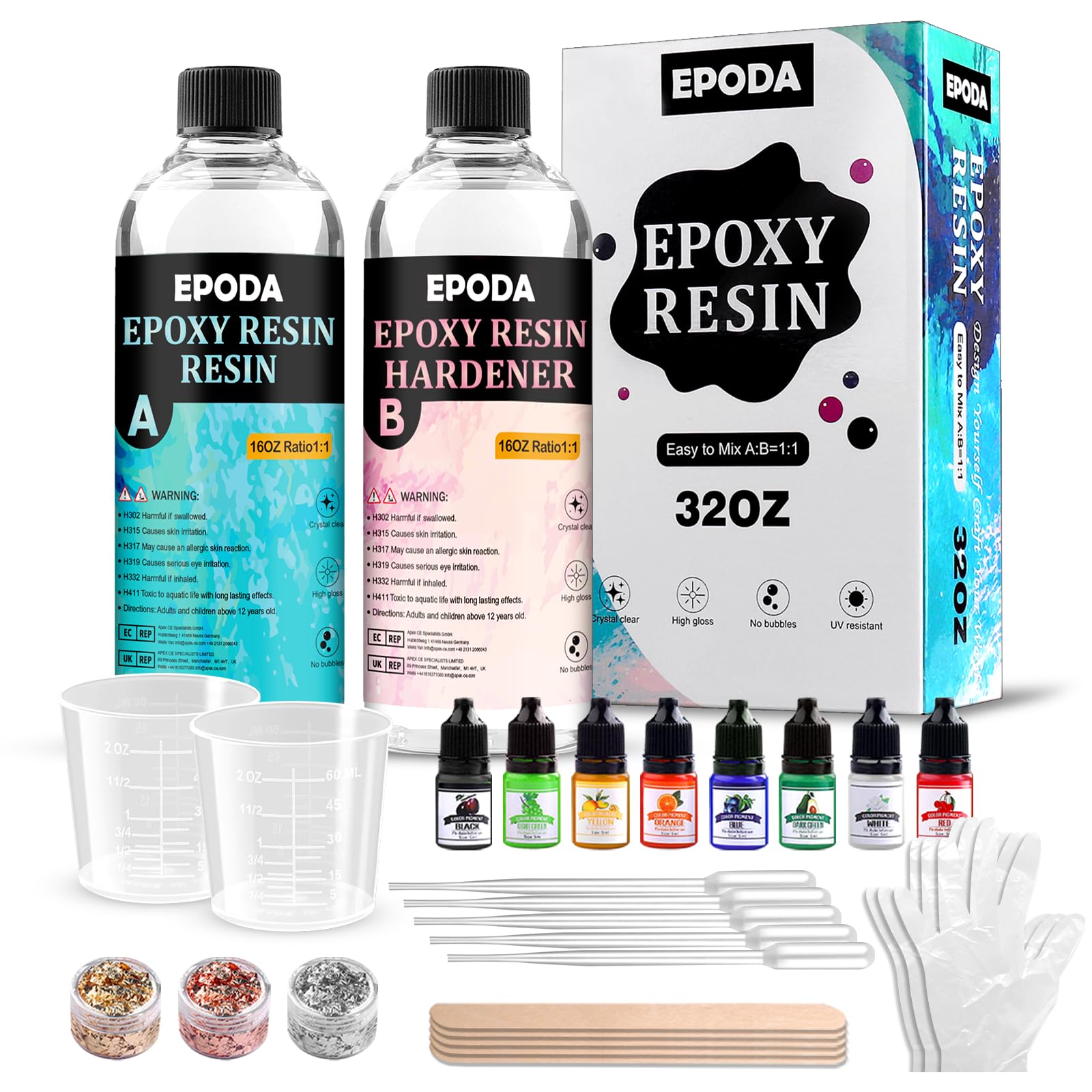 Epoxy Resin Set, Epoxy Resin 32 oz/946 ml, Epoxy Resin 1 to 1, Bubble-Free Resin Casting Resin, Epoxy Resin Set Beginners