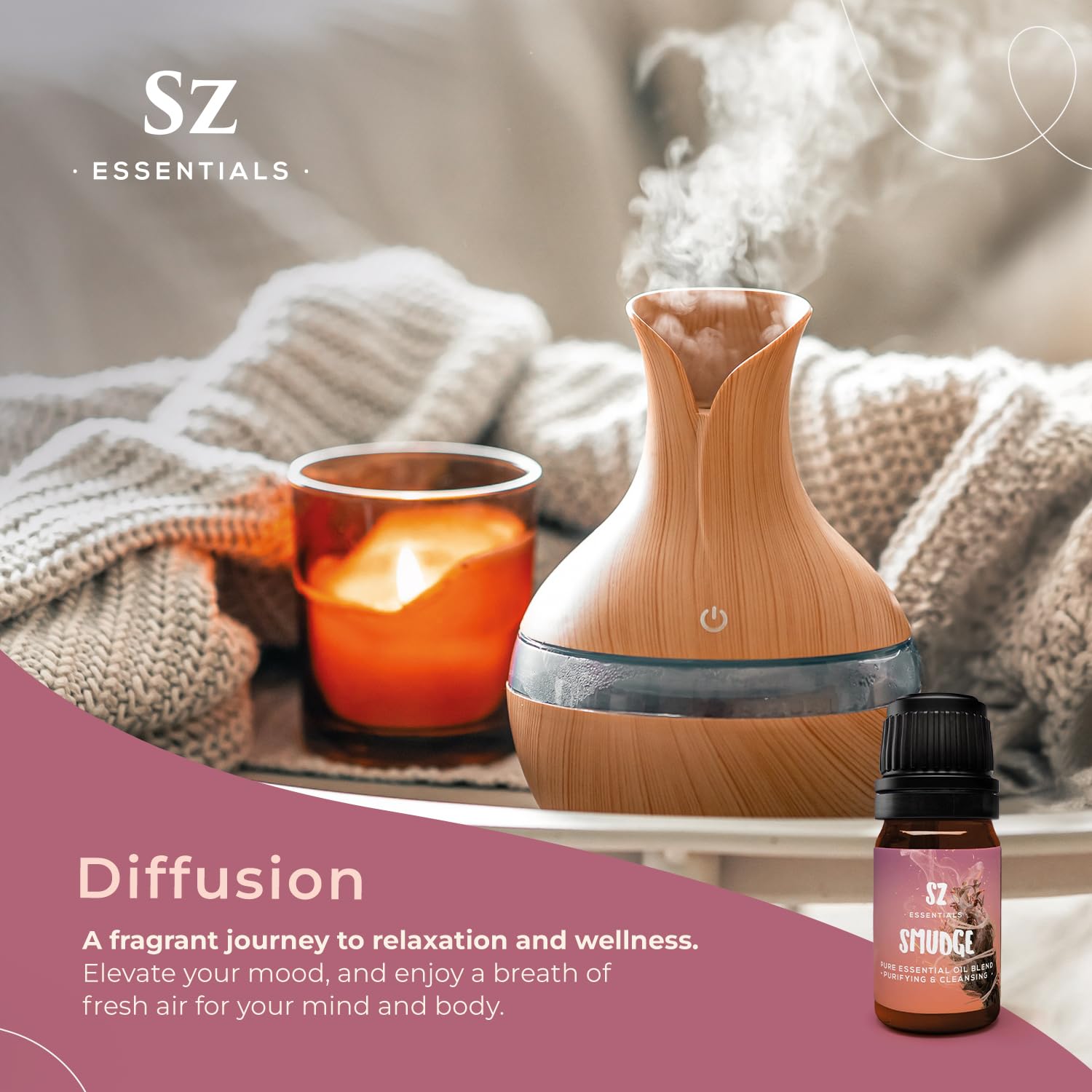 Shamanic Smudge for Diffuser - Flameless Smudging - 100% Pure Essential Oils Blend - Fresh & Herbal Scent with Sweet and Smoky Overtones - Therapeutic Grade & Vegan - 0.17oz (5ml)