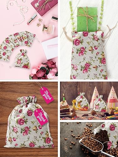 Miniatura 4 de Mandala Crafts - Bolsa de regalo con cordón de arpillera natural, diseño floral de lino para regalo de fiesta, joyería de boda, velas, té y café