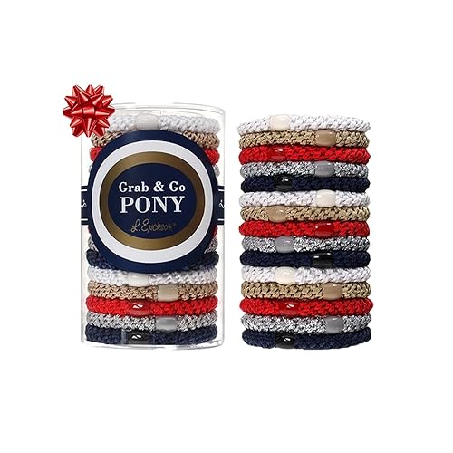 White, Blue, and Red Hair Ties for Thick Hair, Grab & Go Pony Tube, 15 Pack, Anchor, Thick No-Crease Bands with Strong Hold, Damage-Free Design,