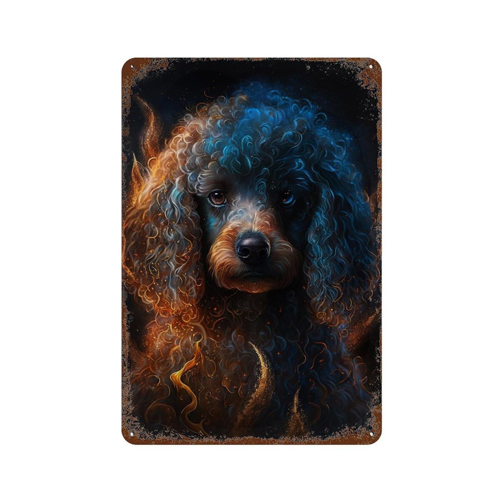 Magical Fire Poodle Artwork Distressed Metal Wall Sign 11.8"x7.9", Shabby Chic Decor for Garage, Pub Or Kitchen