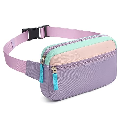 cotmcor Kids Fanny Pack for Girls Teens, Belt Bag Cute Crossbody Waist Bag for Girls Ages 6-8 8-10 8-12 Gift Purple & Ivory White & Pine Green