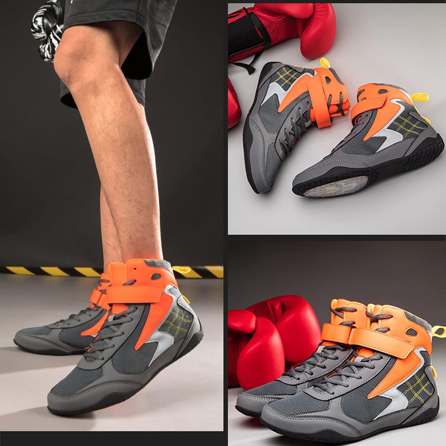 Professional High-top Boxing Shoes Men's Wrestling Shoes Indoor Gym Sports Comprehensive Training Shoes High-top Design Effectively Protects The Ankle (Color : Orange, Size : 8 Women/6.5 Men)