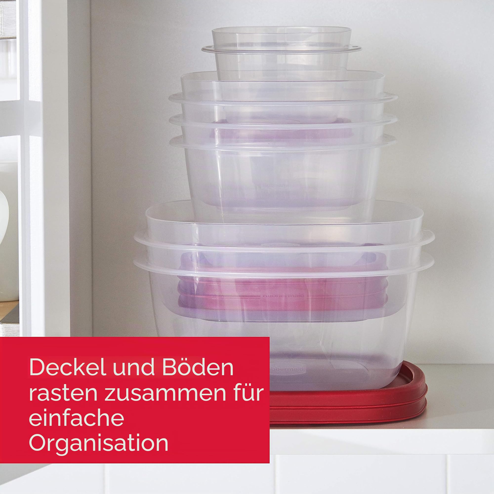 Rubbermaid 2108392 Leicht zu findende Deckel Frischhaltedosen mit belüfteten Deckeln, 8 (insgesamt 16 Stück), Kunststoff, Rot/Ausflug, einfarbig (Getaway Solids)