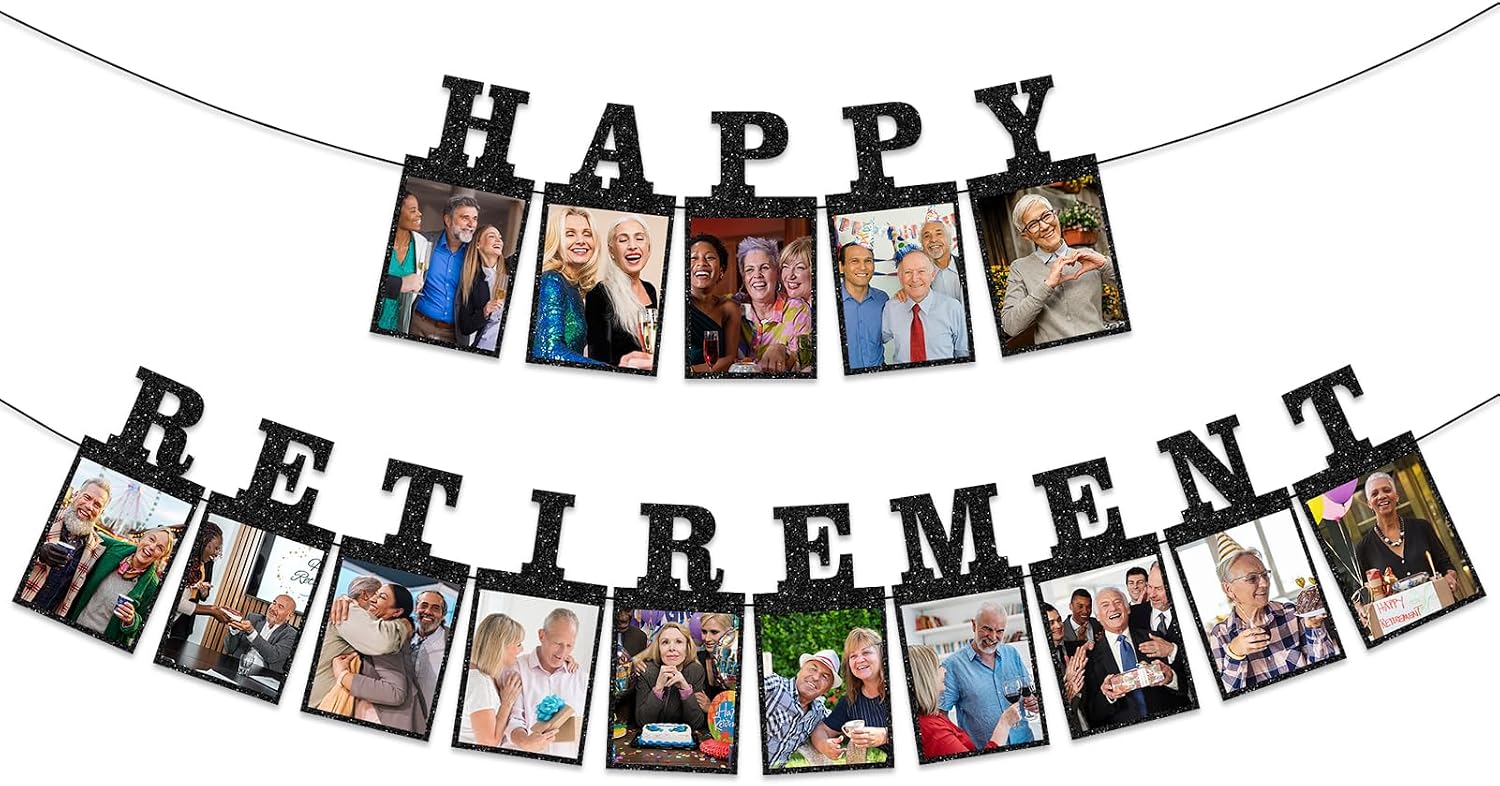 Black Pre-Strung Happy Retirement Photo Banner Party Decorations