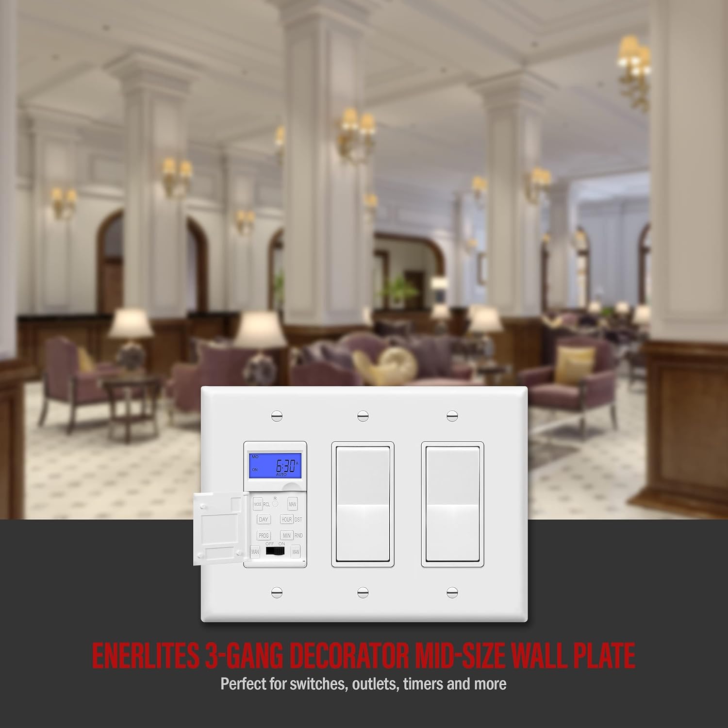 ENERLITES Decorator Light Switch or Receptacle Outlet Wall Plate, Mid-Size 3-Gang 4.88" x 6.77", Polycarbonate Thermoplastic, UL Listed, 8833M-W, White: Tools & Home Improvement