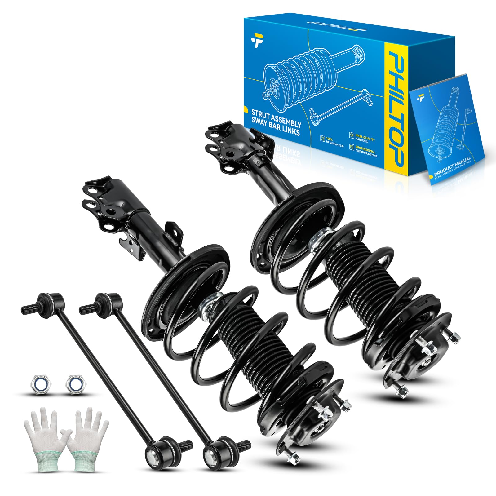 PHILTOP Front Shock Struts w/Link for 2004-2006 Toyota Camry