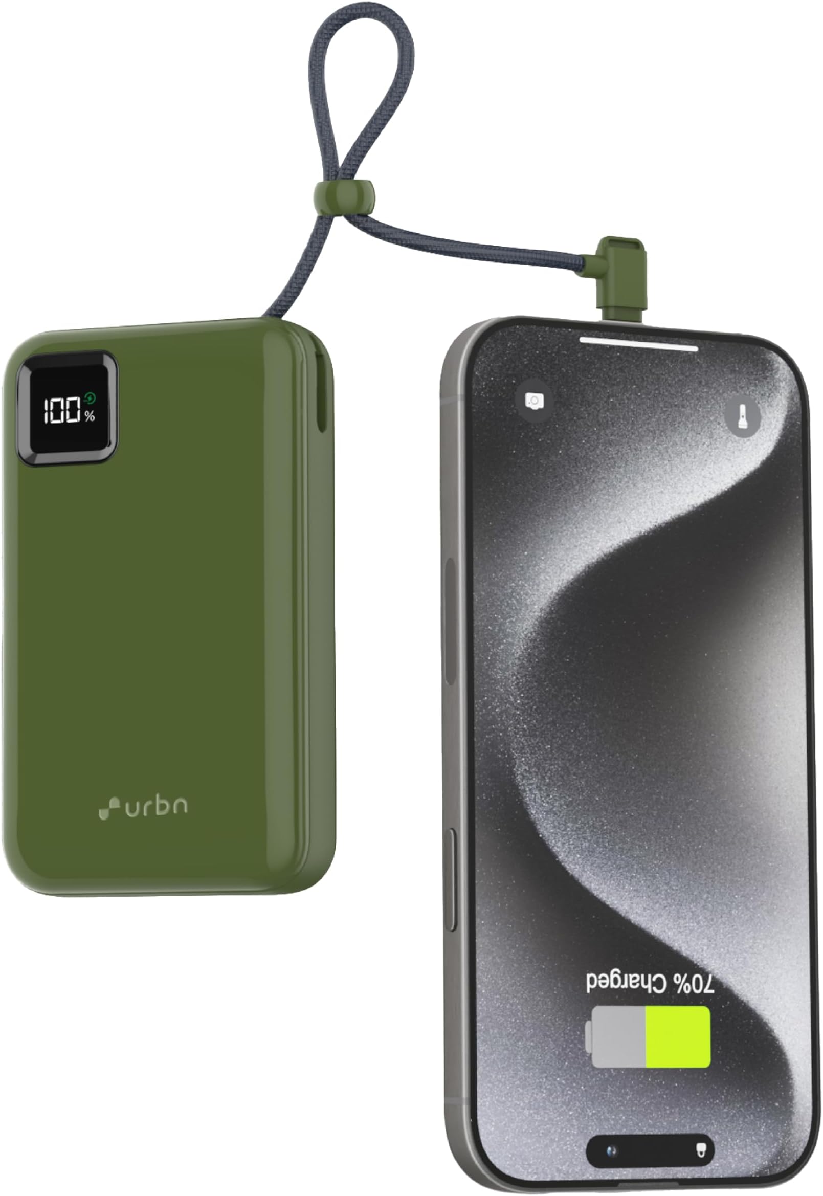 URBN 20000mAh Power Bank with Built-in Type-C Cable | 22.5W Super Fast Charging | Smart LED Display | Dual Type-C PD + USB Outputs | Pocket Size Portable Charger for Quick Charge (Camo)