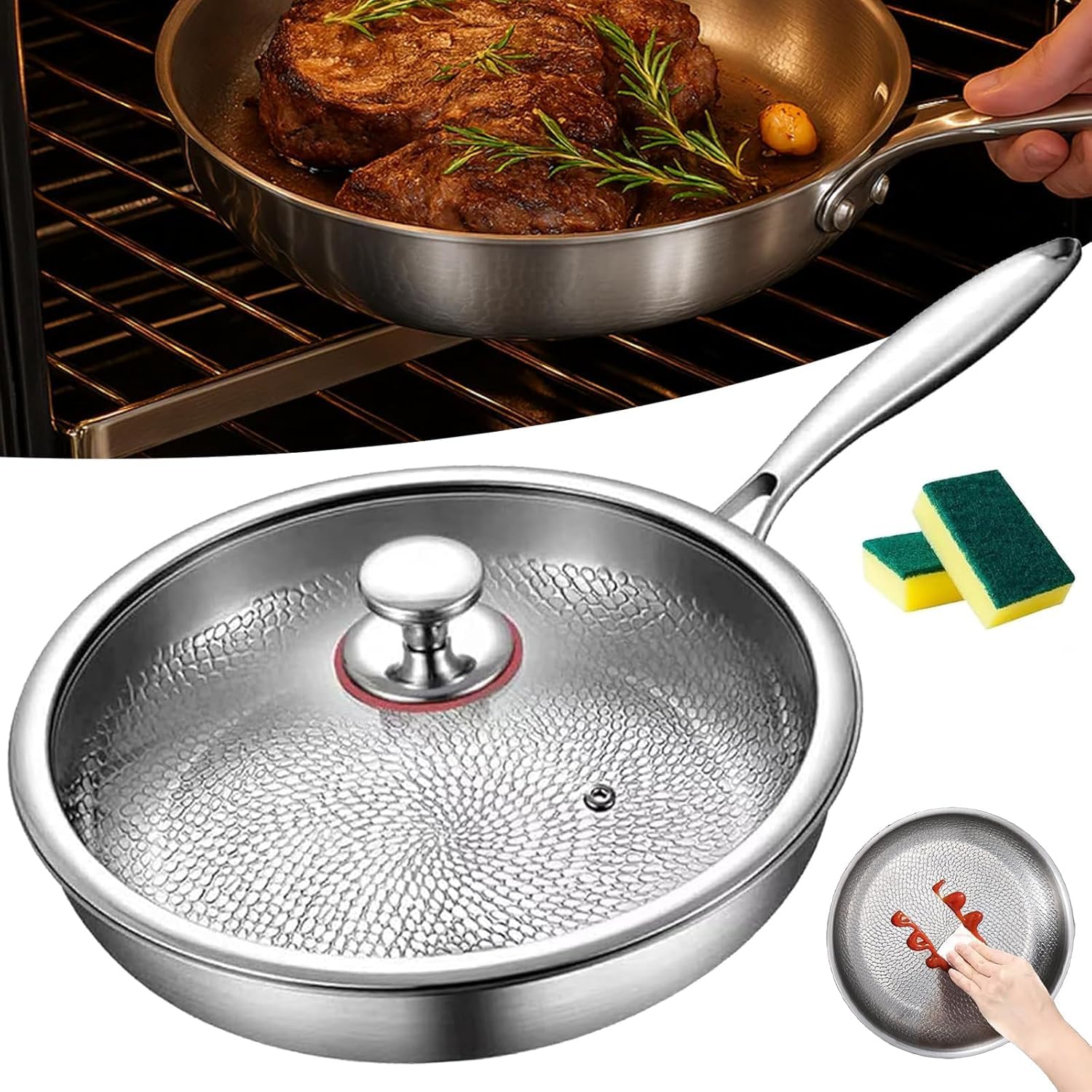 Ustensiles de cuisine en titane ultra-durables avec couvercle 30 cm