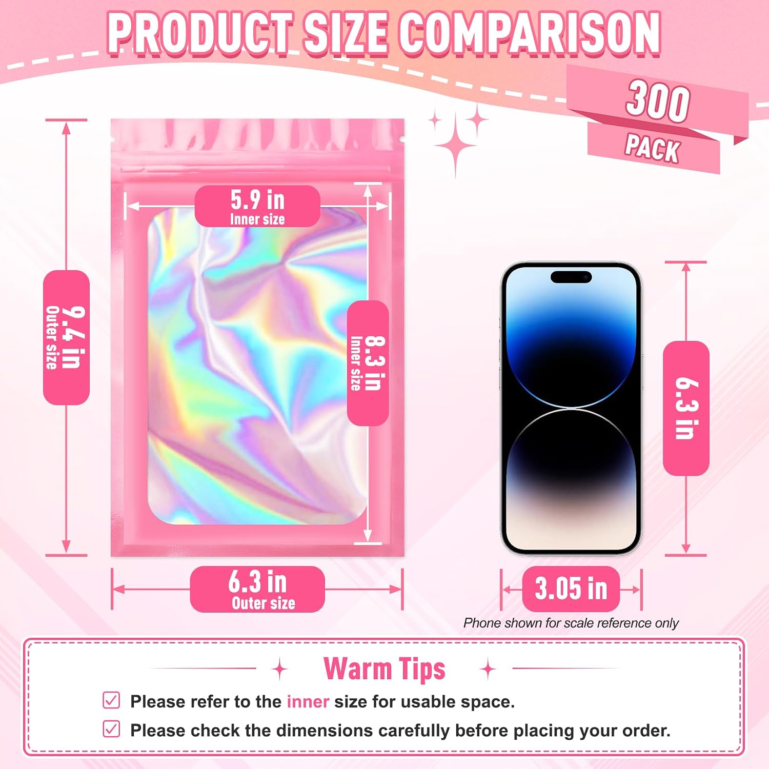 ANZNKU 300 Pack Multicolor Holographic Mylar Bags with Clear Window, 5x7 In Smell Proof Packaging Bags for Small Business, Resealable Foil Zipper Pouch for Candy Jewelry Goodie Gift & Party Favors image 2