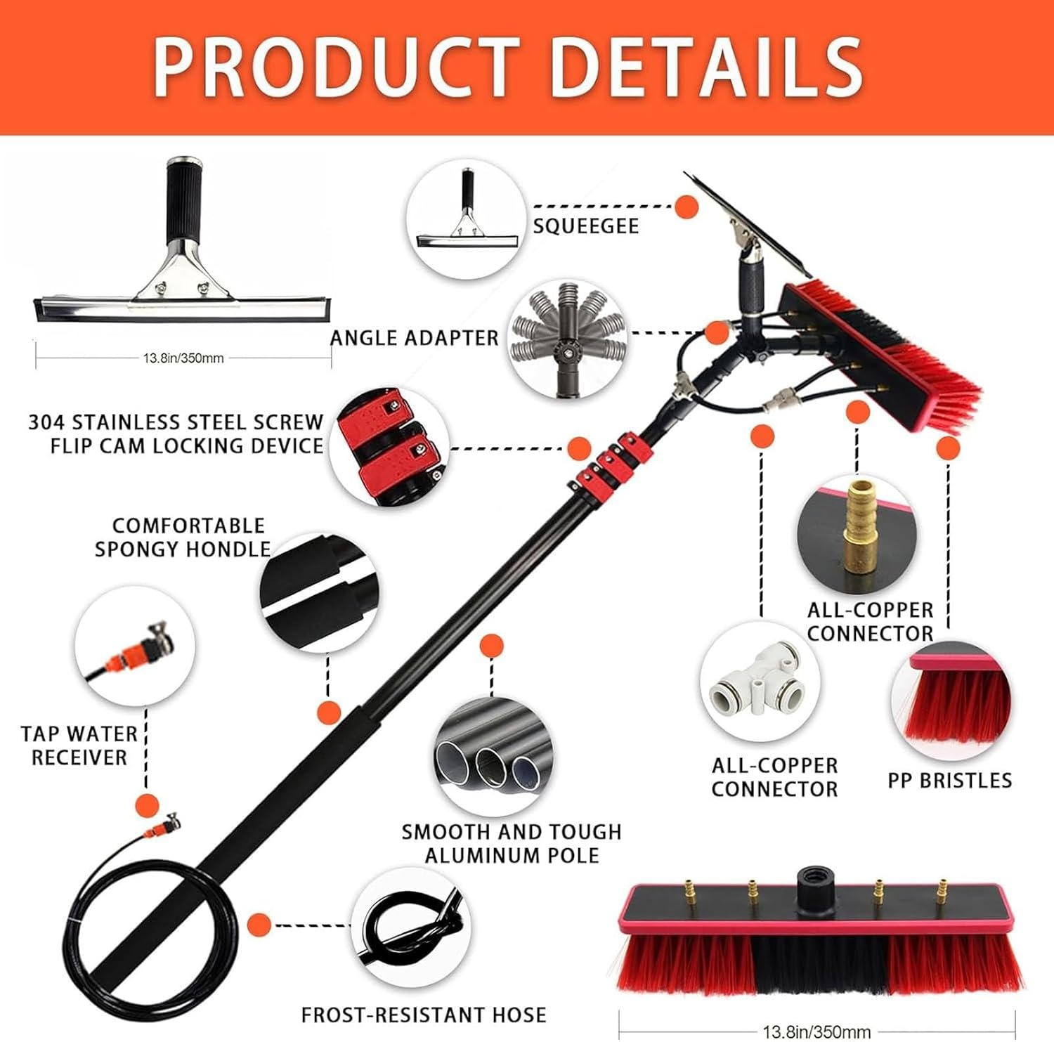 Professional Water Fed Pole Kit for Solar Panel & Window Cleaning, 23.6 Ft Telescopic Squeegee & Brush, Ideal for Trucks & Caravans - Ultimate Washing Equipment