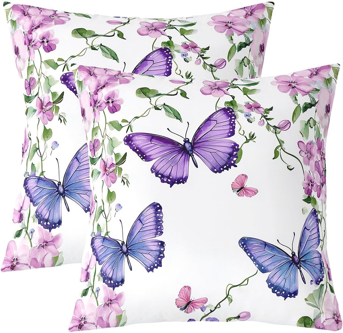 jejeloiu Red Rose Throw Pillow Covers Set of 2 24 x 24-Inch Kids Floral Flower Reversible Cushion Case Boys Girls Garden Flower Butterfly Pillowcases for Sofa Couch Bed Romantic,Indoor Outdoor
