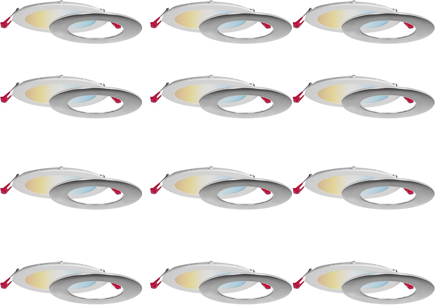 Nadair, 6’’ LED Recessed Ultra Slim Lights, 3 Built-in Color Temperature (3K/4K/5K), 6-Pack, IC Rated, Dimmable, 15W=90W, 1125 Lumens, Quick Connect System, White Finish, Brushed Nickel Trim Included