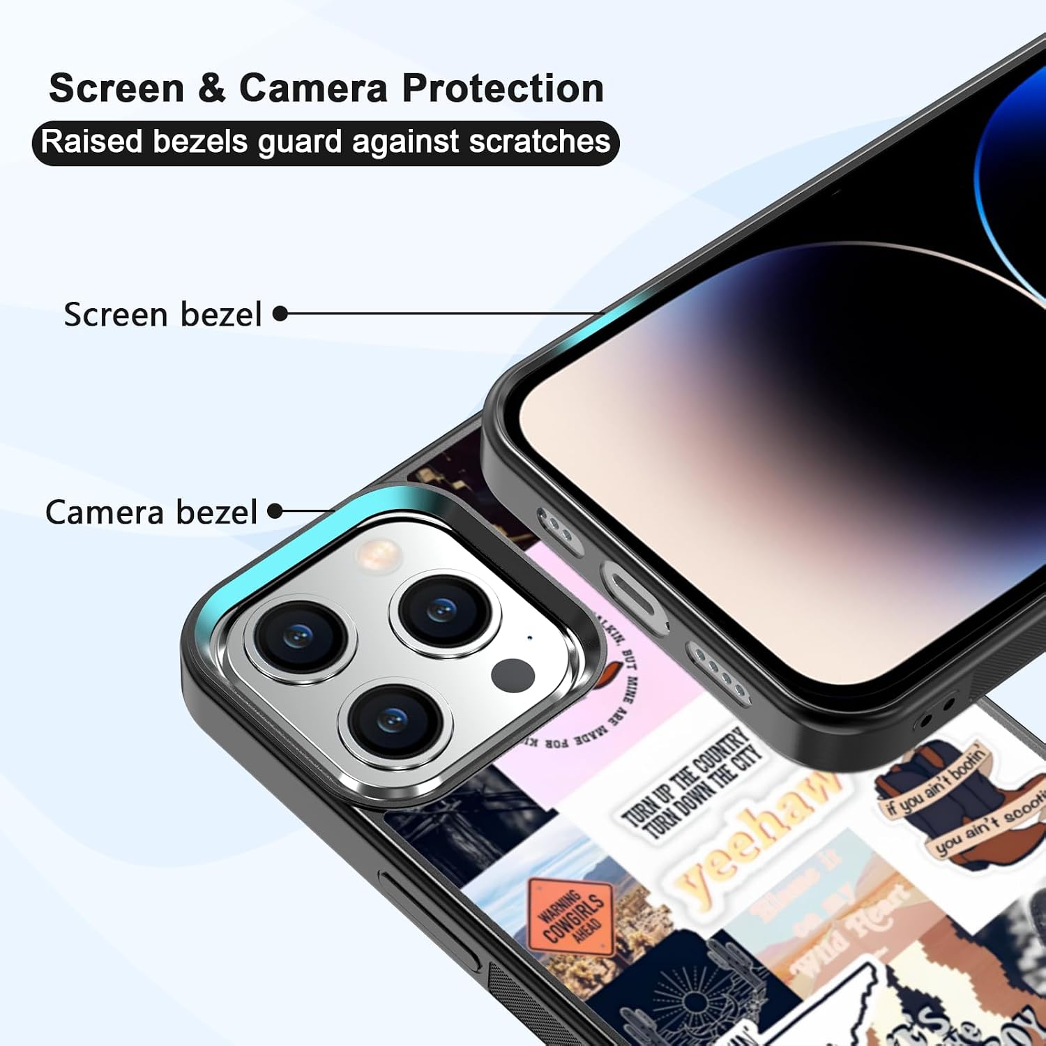 Western Country Music Artist Collage Phone Case Fit for iPhone 14 Pro — TPU Shockproof iPhone Case Cowboy Boots Hat Phone Cover Gift for Boy Girl Men Women image 2