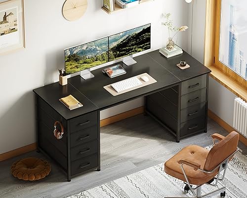 Miniatura 2 de ODK - Escritorio para computadora de 55 pulgadas con 8 cajones de tela, escritorio de oficina moderno con gran almacenamiento para oficina en casa,