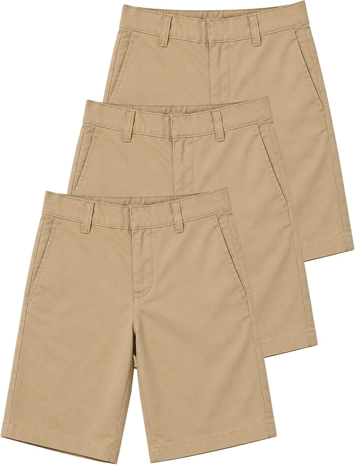 3-Pack Boy's Stretch Chino Shorts, Classic Cotton Blend Short with Fly Zipper for School Uniform, (Sizes, 4-20)