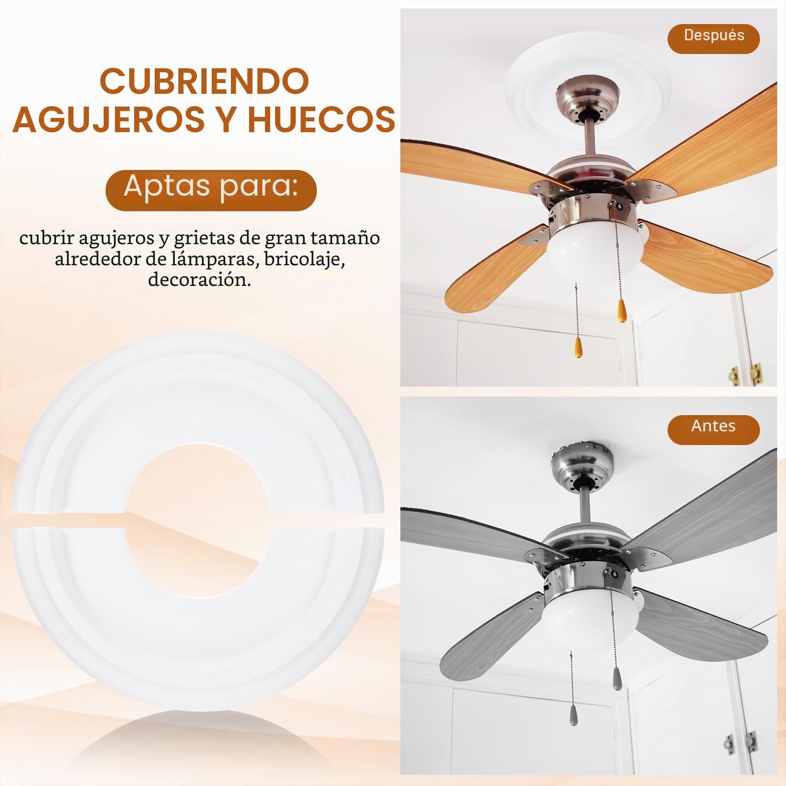 PATIKIL 2pcs Medallones de Techo, 25x10cm Rosetón de Estuco de Espuma PU Placa de Cubierta Medallón de Araña para Techo Ventilador Pared Lámpara, Estilo Clásico Dividido, Blanco