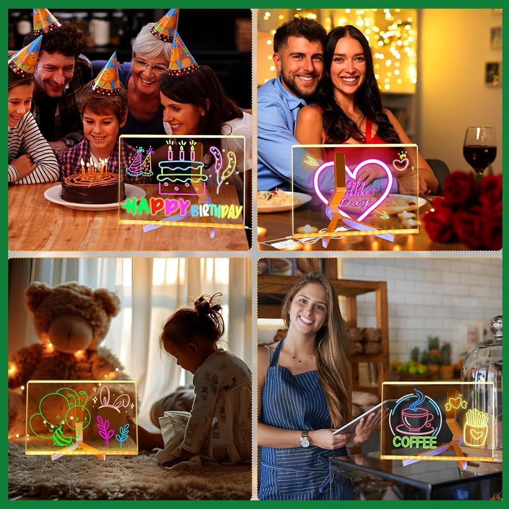 LED Note Board with Colors 11.8 x 7.9, Message LED Light Up Drawing Board with 7 Colors Pens and Stand, Suit for Home Office Birthday Valentine's Day