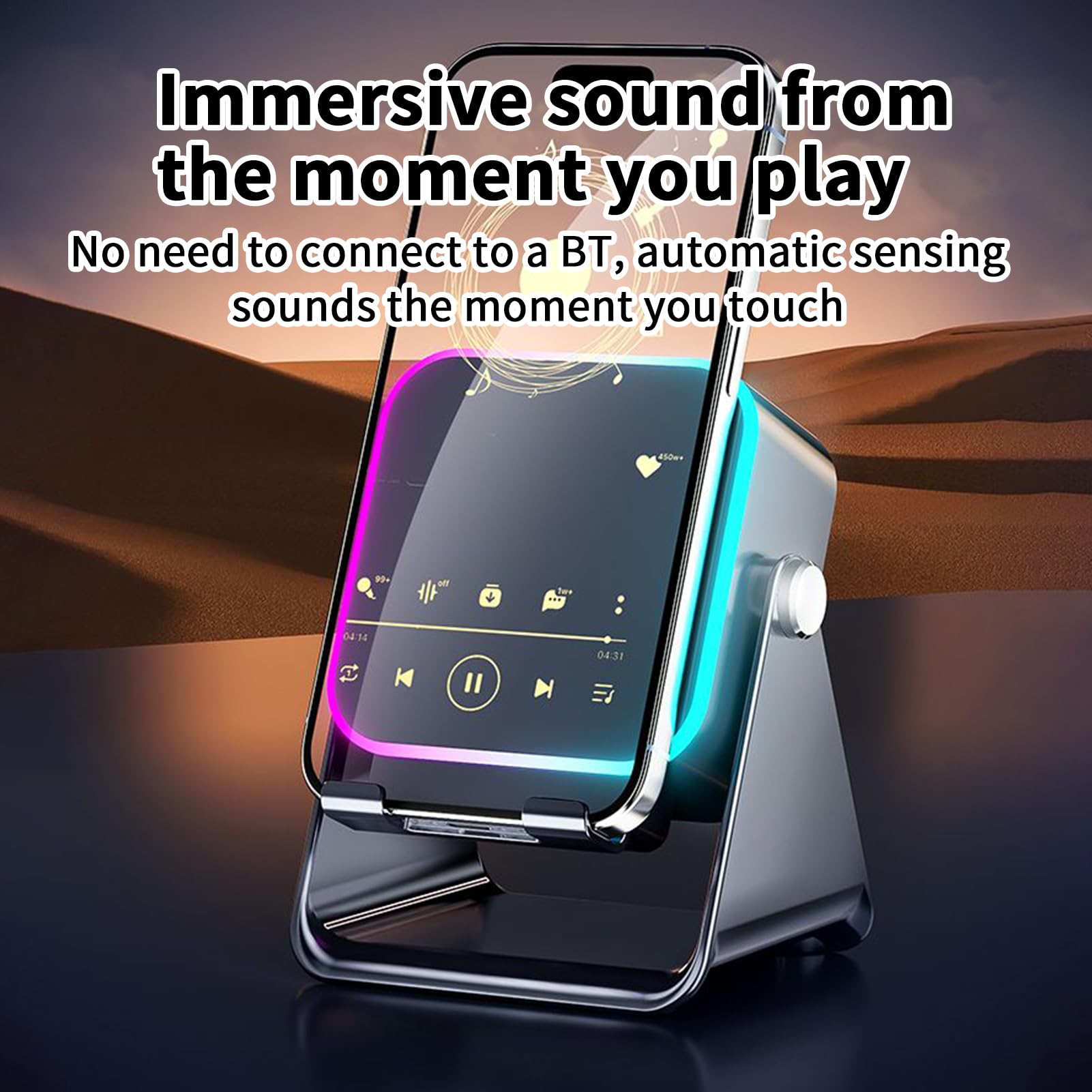 Wireless Induction Speaker, 10 W Folding Phone Holder Audio Smartphone Bracket with Light, Wireless Induction Speaker, Compact Music Player, Multi-Functional Desk Station, Use for HomeTravel