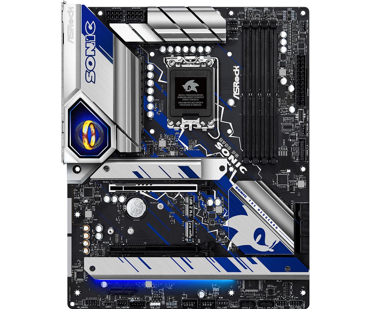 ASRock Z790 PG Sonic LGA1700 Motherboard, Intel 14th/13th/12th Gen Support, DDR5 7200+ OC, PCIe 5.0, Killer 2.5G LAN, Sonic Themed Design, 14+1+1 Power Phase
