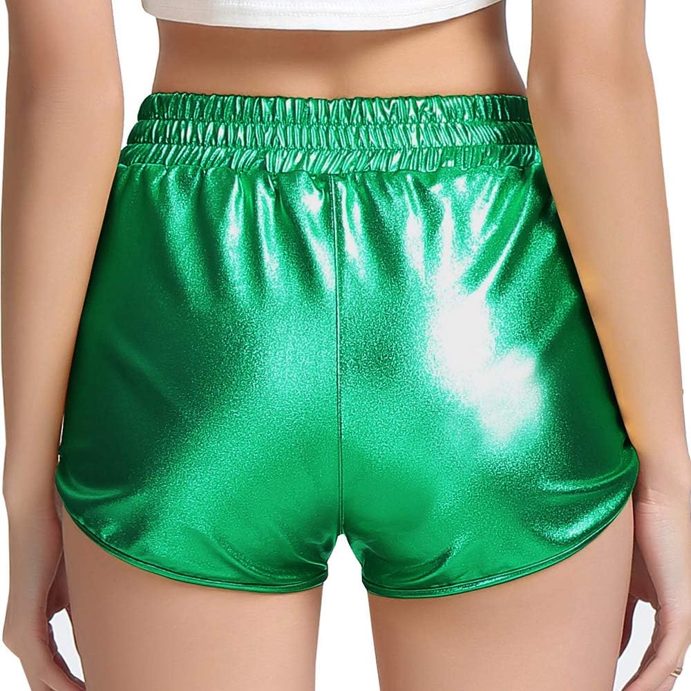 Women's Yoga Hot Shorts Elastic Waist Shiny Metallic Short Pants - Image 4