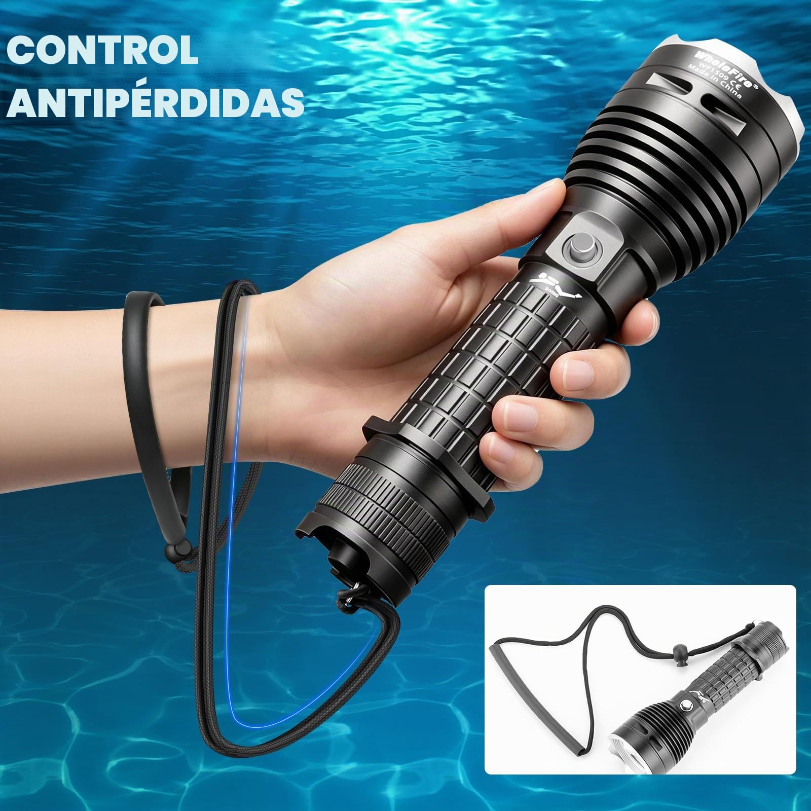 Linterna de buceo subacuática de 2000 lúmenes, linterna LED de buceo con 3 modos, luz LED de buceo nocturna IPX8 a prueba de agua, profesional para esnórquel