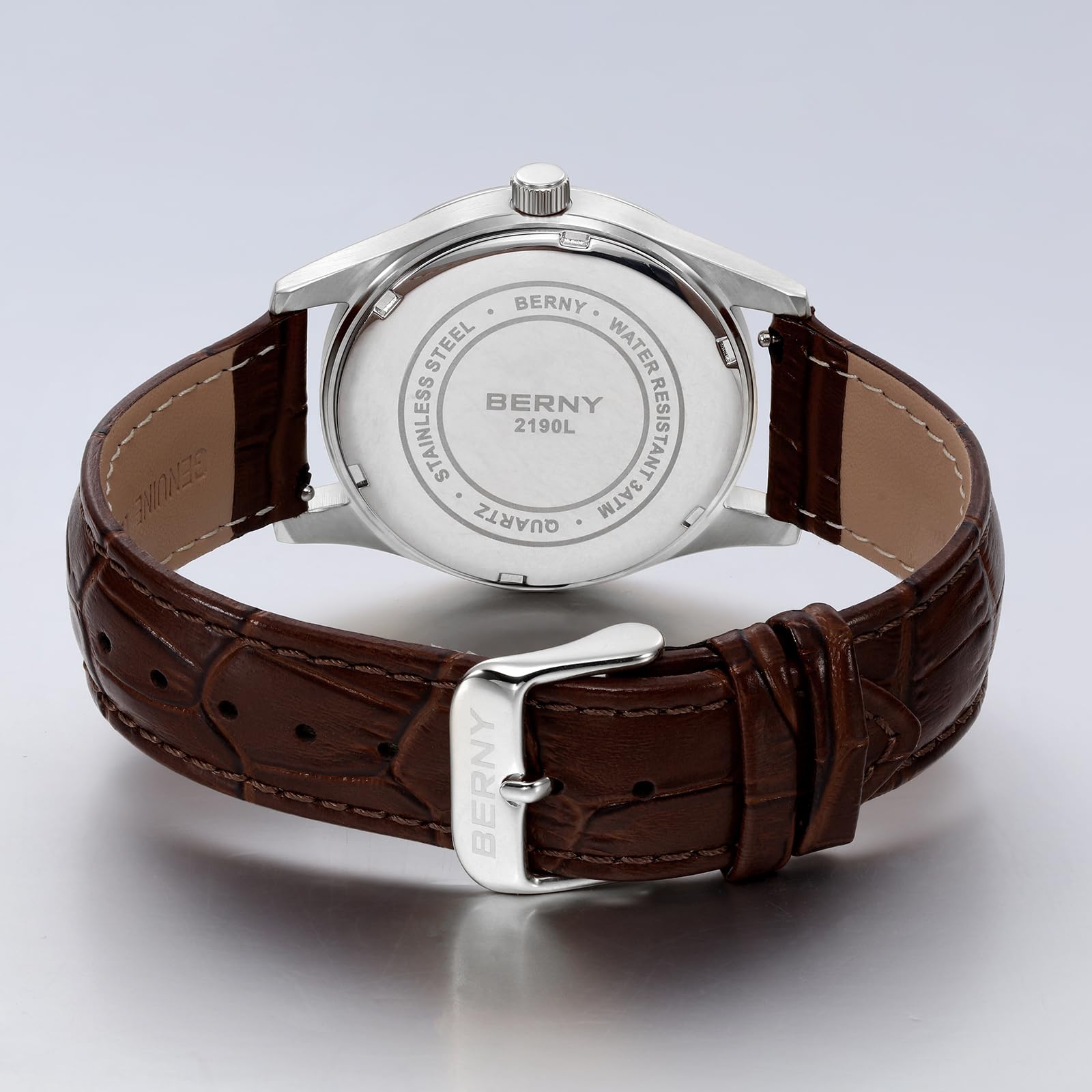 BERNY Orologio al quarzo per le donne Fasi lunari Orologi da polso da donna Facile lettura Numeri arabi Quadrante Analogico Orologi Sub-dail con Data Calendario Giorno Cinturino in pelle Genuine